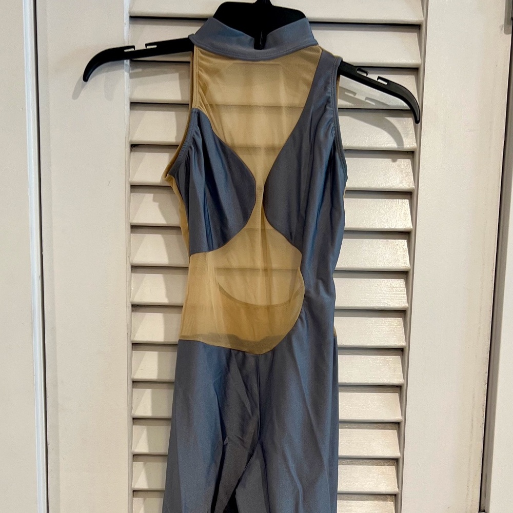 Dance Costume - Adult XS - Grey Unitard with Mesh - Pants